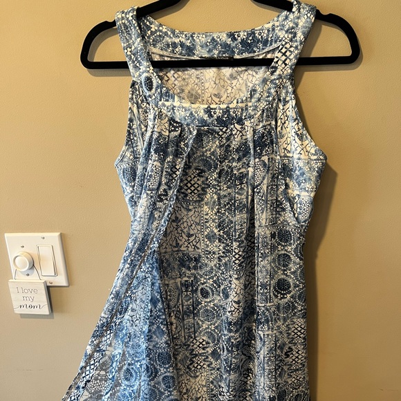 L’Atelier Blue & White Geometric Floral Print Sleeveless Hi-Low Dress - Picture 9 of 16